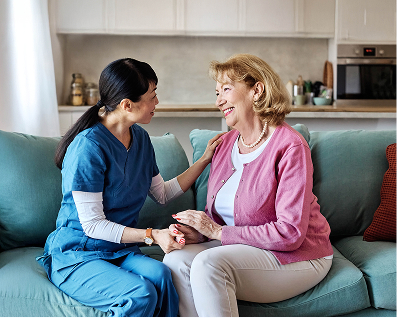 A caregiver with an elderly woman